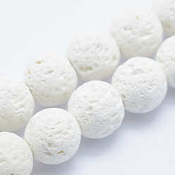 Blanc Brins de perles de pierre de lave synthétique, teint, ronde, blanc, 6mm, Trou: 1mm, Environ 63 pcs/chapelet, 15.7 pouce (40 cm)