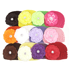 (52) Непрозрачная лаванда Ручная работа вязания крючком детская шапочка, С тканевыми цветами, разноцветные, 180 мм