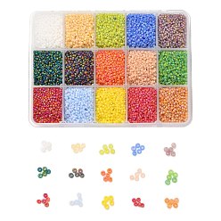 Mixed Color 375G 15 Colors 12/0 Grade A Round Glass Seed Beads, Transparent Frosted Style, AB Color Plated, Mixed Color, 2x1.5mm, Hole: 0.8mm, 25g/color, about 25000pcs/box