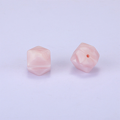 Rose Nacré Perles de silicone hexagonales, perles à mâcher pour les jouets de dentition, Diy soins infirmiers colliers faisant, perle rose, 23x17.5x23mm, Trou: 2.5mm