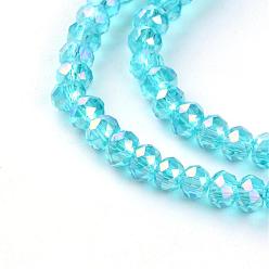 Deep Sky Blue Electroplate Glass Beads Strands, AB Color Plated, Faceted Rondelle, Deep Sky Blue, 3x2mm, Hole: 0.5mm, about 165~170pcs/strand, 16.7 inch
