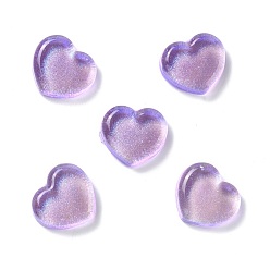 Púrpura Media Cabochons de la resina transparente, con purpurina, corazón, púrpura medio, 18x19.5x6.5 mm