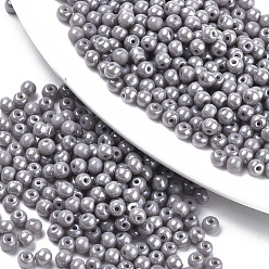 Light Grey Opaque Glass Beads, Opaque Colours Luster, Round, Light Grey, 4x3mm, Hole: 1mm, about 4500pcs/bag