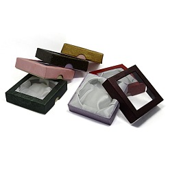 Mixed Color Square Shaped PVC Cardboard Satin Bracelet Bangle Boxes for Gift Packaging, Mixed Color, 90x90x24mm
