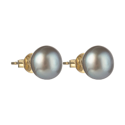 Light Blue Natural Pearl Rondelle Stud Earrings, 304 Stainless Steel Earring Post, Golden, Light Blue, 7~7.5mm, Pin: 0.7mm