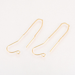 Real 18K Gold Plated Brass Stud Earring Findings, with Loop, Ear Threads, Nickel Free, Real 18K Gold Plated, 70~72mm, Hole: 2mm, Pin: 0.8mm