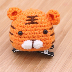 Tiger Animal Theme Crochet Yarn Alligator Hair Clips, Knitting Alloy Hair Clips for Kids Girls, Tiger Pattern, 80mm