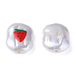 Red ABS Plastic Imitation Pearl Beads, with Enamel, Oval with Watermelon, Red, 21x15x7mm, Hole: 1.2mm