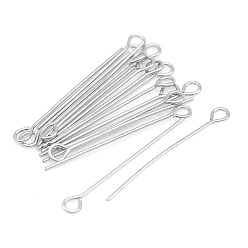 Stainless Steel Color 304 Stainless Steel Eye Pins, Stainless Steel Color, 40x3.5x0.6mm, Hole: 2mm, about 30pcs/bag