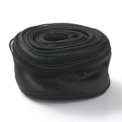 Black Organza Ribbon, Wired Sheer Chiffon Ribbon, for Package Wrapping, Hair Bow Clips Accessories Making, Black, 2-1/8 inch(55mm), about 37.18~38.28 yards(34~35m)/bag