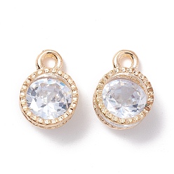 Golden Alloy Clear Cubic Zirconia Charms, Long-Lasting Plated, Flat Round, Golden, 11x8x5mm, Hole: 1.6mm