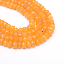 Naranja Hilos de perlas de jade blanco natural, teñido, facetados, Rondana plana, naranja, 4~5x3 mm, agujero: 0.5 mm, sobre 115~120 unidades / cadena, 13.39~13.98 pulgada (34~35.5 cm)