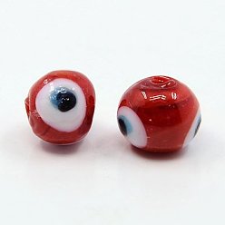 Rouge Perles lampwork, perles au chalumeau, faits à la main, mauvais œil, ronde, rouge, environ 10 mm de diamètre, Trou: 1mm