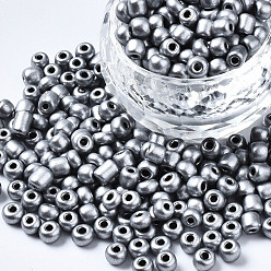 Silver 6/0 Glass Seed Beads, Baking Paint, Round Hole, Round, Silver, 4~5x3~5mm, Hole: 1.2~1.5mm, about 4500pcs/Pound