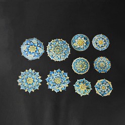 Azul Pegatinas decorativas autoadhesivas redondas mandala mascota, Calcomanías de flores láser impermeables para álbumes de recortes diy, fabricación de la tarjeta, azul, 58~79x57.5~79x0.2 mm