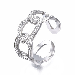 Color de Acero Inoxidable 304 anillo de puño abierto con cadena de eslabones de acero inoxidable, anillo hueco grueso para mujer, color acero inoxidable, tamaño de EE. UU. 7 3/4 (17.9 mm)