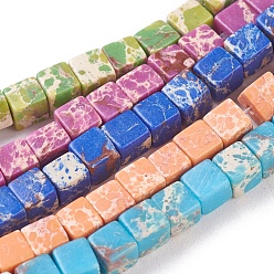 Mixed Color Synthetic Imperial Jasper Beads Strands, Dyed, Cube, Mixed Color, 4.5x4.5x4.5mm, Hole: 0.8mm, about 84~85pcs/strand, 14.9 inch~15.3 inch(38~39cm)
