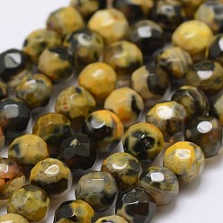Yellow Faceted Natural Fire Crackle Agate Beads Strands, Round, Dyed & Heated, Yellow, 4mm, Hole: 0.8mm, about 90~92pcs/strand, 14 inch(35.6cm)