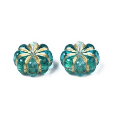 Turquoise Foncé Perles acryliques plaquées, métal enlacée, fleur, turquoise foncé, 14x13x6.5mm, Trou: 2.5mm, environ700 pcs / 500 g