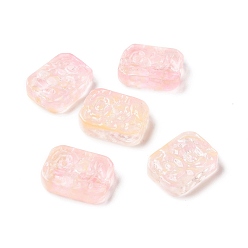 Pink Transparent Spray Painted Glass Beads, Rectangle, Pink, 18x13x5.5mm, Hole: 1.4mm