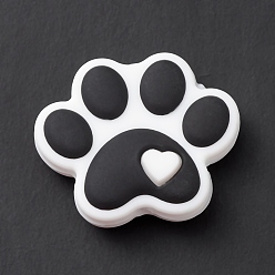 Noir Empreinte de patte de chien perles de silicone écologiques de qualité alimentaire, perles à mâcher pour les jouets de dentition, Diy soins infirmiers colliers faisant, noir, 24x29.5x8.3mm, Trou: 2mm