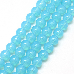 Light Sky Blue Baking Painted Glass Beads Strands, Imitation Opalite, Round, Light Sky Blue, 6mm, Hole: 1.3~1.6mm, about 133pcs/strand, 31.4 inch