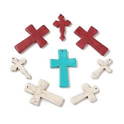 Mixed Color Synthetic Howlite Pendants, Mixed Dyed and Undyed, Mixed Cross Charms, Mixed Color, 40~44x29~30x5mm, Hole: 1.2mm