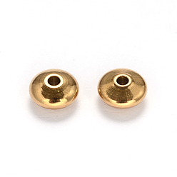 Golden Ion Plating(IP) 304 Stainless Steel Spacer Beads, Flat Round, Golden, 8x4mm, Hole: 2mm