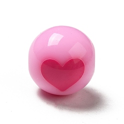 Pearl Pink Two Tone Opaque Acrylic Beads, Round with Heart, Pearl Pink, 11.5mm, Hole: 2.2mm, about 526pcs/500g