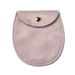 Pink Velvet Jewelry Storage Pouches, Oval Jewelry Bags with Golden Tone Snap Fastener, for Earring, Rings Storage, Pink, 9.8x9x0.8cm