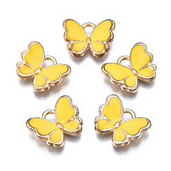 Oro Encantos del esmalte de la aleación, mariposa, la luz de oro, oro, 10.5x13x3 mm, agujero: 2 mm