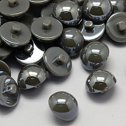 Gris Foncé Taiwan boutons à queue acryliques, nacré plein, 1-trou, dôme, gris foncé, 15x11mm, Trou: 1mm