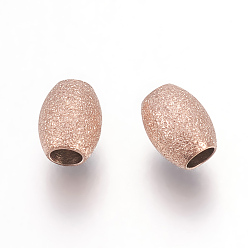 Rose Gold Ion Plating(IP) 304 Stainless Steel Beads, Textured Beads, Oval, Rose Gold, 5x4mm, Hole: 1.9mm