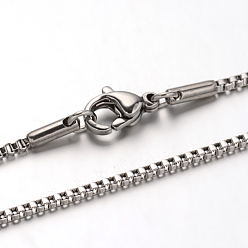 Stainless Steel Color 304 Stainless Steel Box Chain Venetian Chain Necklaces, with Lobster Claw Clasps, Stainless Steel Color, 23.6 inch(60cm), 1.4mm