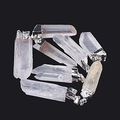Cristal de Quartz Pendentifs à facettes en cristal quartz naturel, pendentifs en cristal de roche, avec les accessoires en fer, platinée, nuggets, 38~60x14~20x9~13mm, Trou: 7x3mm
