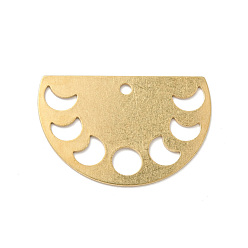 Golden Brass Pendants, Half Round with Phase of the Moon, Golden, 20x30x0.5mm, Hole: 2mm