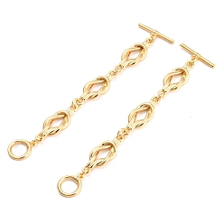 Real 18K Gold Plated Brass Toggle Clasps with Links, for Jewelry Making, Real 18K Gold Plated, 95mm, T Casp: 5x19x2mm, O Clasp: 13x10x1.5mm, Inner Diameter: 6.5mm