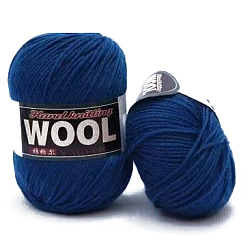 Marine Blue Polyester & Wool Yarn for Sweater Hat, 4-Strands Wool Threads for Knitting Crochet Supplies, Marine Blue, about 100g/roll