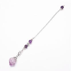 Amethyst Rough Natural Amethyst Dowsing Pendulums, with Alloy Findings, 8-1/8 inch(20.7cm)