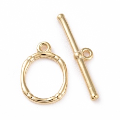Real 24K Gold Plated Eco-friendly Brass Toggle Clasps, Cadmium Free & Lead Free, Long-Lasting Plated, Oval, Real 24K Gold Plated, Oval: 14x10x1mm, Bar: 4x21x2mm, Hole: 1.2mm