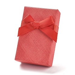 Roja Cajas de embalaje de juego de joyas de cartón., con la esponja en el interior, para anillos, pequeños relojes, , Aretes, , Rectángulo con bowknot, rojo, 8.35x5.5x2.55~3 cm