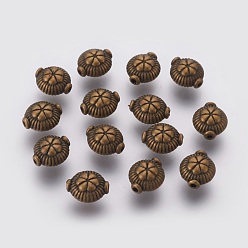 Antique Bronze Tibetan Style Alloy Beads, Cadmium Free & Nickel Free & Lead Free, Flat Round with Clover, Antique Bronze, 9x8x5.5mm, Hole: 1.5mm