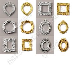 Mixed Color CRASPIRE 12Pcs 12 Style Resin Picture Frames, Retro Embossed Photo Frames, Small Family Photo Holders, for  Photo Props Wall Decor Accessories, Heart & Square & Rectangle & Oval, Mixed Color, 40~69x30~55x6~9mm, Inner Diameter: 25~36x19~32mm, 1pc/style