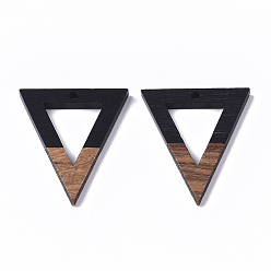 Black Resin & Walnut Wood Pendants, Triangle, Black, 27.5x24x3.5mm, Hole: 1.8mm