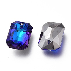 Azul Bermuda Colgantes de diamantes de imitación de cristal, espalda plateada, facetados, octógono rectángulo, azul bermudas, 16x11x5.5 mm, agujero: 1.6 mm