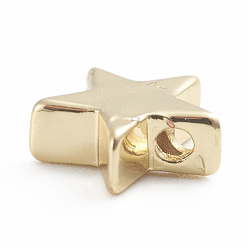 Real 18K Gold Plated Brass Slide Charms, Long-Lasting Plated, Star, Real 18K Gold Plated, 9x9.5x3mm, Hole: 1.5mm