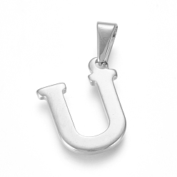 Letter U 304 Stainless Steel Pendants, Stainless Steel Color, Initial Letter.U, 20x16x1.8mm, Hole: 3x7mm