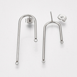 Stainless Steel Color 304 Stainless Steel Stud Earring Findings, for DIY Earring Making, with Ear Nuts/Earring Backs, Stainless Steel Color, 37x15x1.5mm, Hole: 1.5mm, Pin: 0.8mm