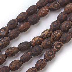 Coconut Brown Tibetan Style dZi Beads, Natural Agate Bead Strands, Matte Style, Barrel, Dyed & Heated, Coconut Brown, 12x8mm, Hole: 1mm, about 32pcs/strand, 15 inch