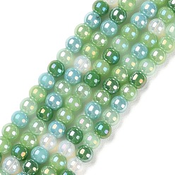 Vert Mer Moyen Brins de perles de verre électrolytiques transparents, de couleur plaquée ab , ronde, vert de mer moyen, 4~4.5mm, Trou: 0.9mm, Environ 100 pcs/chapelet, 14.96'' (38 cm)